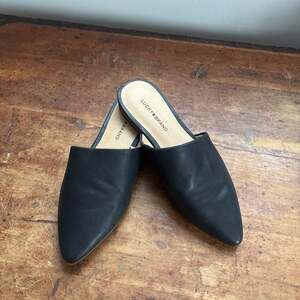 Lucky Brand Black Leather Bairey Pointed Toe Flat Mules